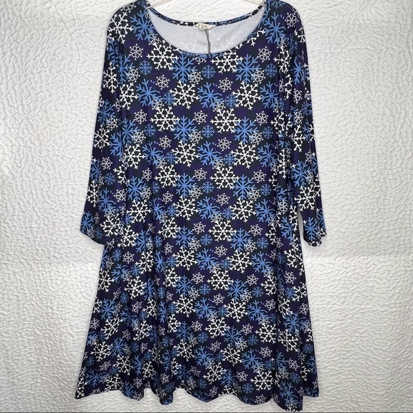 YELETE Snowflake (blue white) Winter
Dress With Pockets 3/4 sleeves SIZE XL - Picture 1 of 6